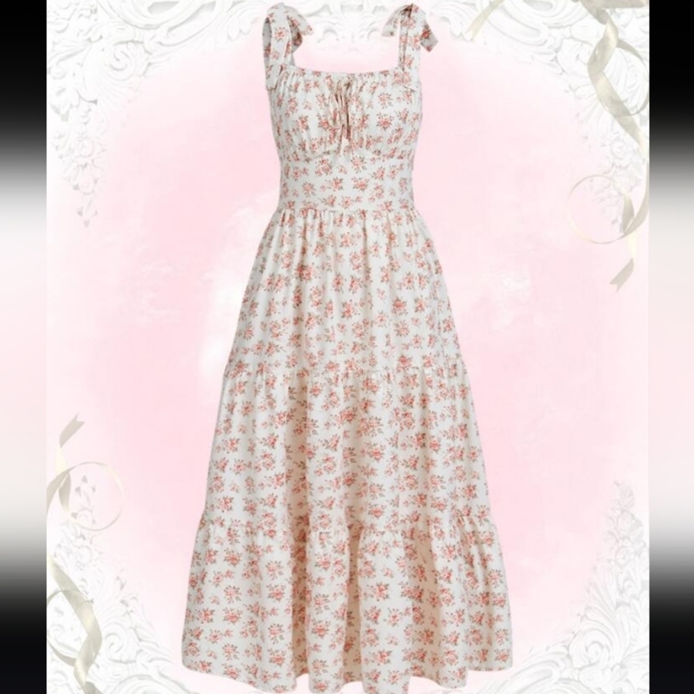 ROMWE Floral Print Maxi Dress - Pink and White